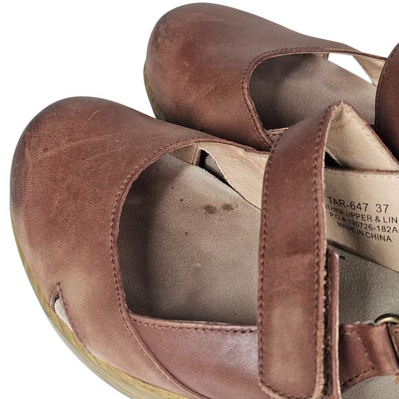 Alegria Brown Leather Cognac Slingback Clogs Mary Jane Tarah Sandal Womens 37/7 - Picture 6 of 16